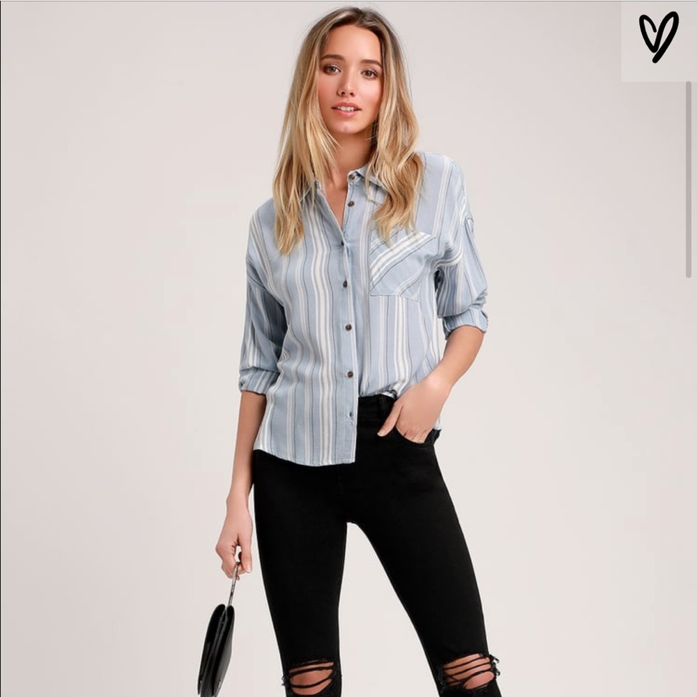 Olive + Oak Blue and White Striped Blouse
